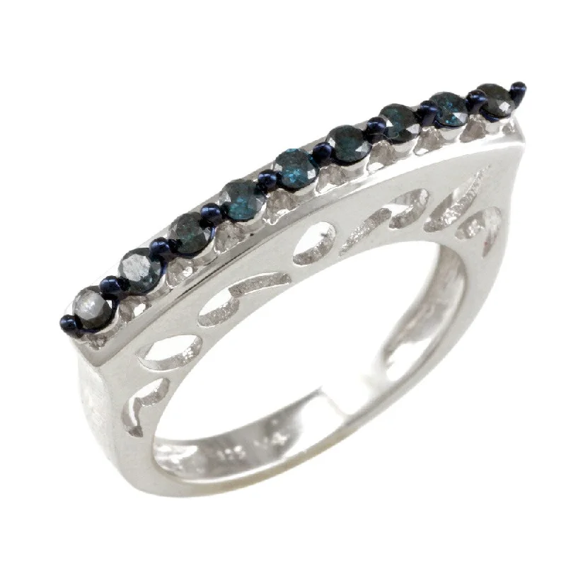 Single pearl ring-Sterling Silver 0.25ct TDW Blue Diamond Curve Top Band Ring