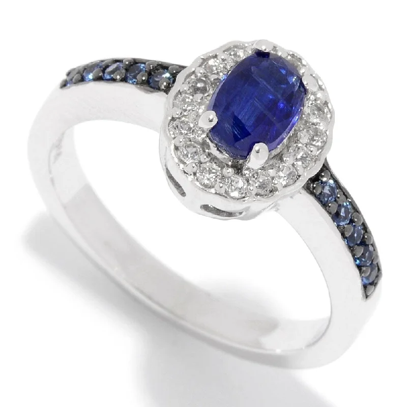 Jagged rim ring-Sterling Silver 1.01ctw Kyanite, White Topaz & Sapphire Ring