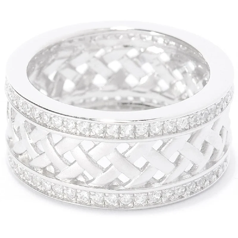 Leaf-wrap ring-Sterling Silver 1.02ct Round White Zircon Woven Band Ring