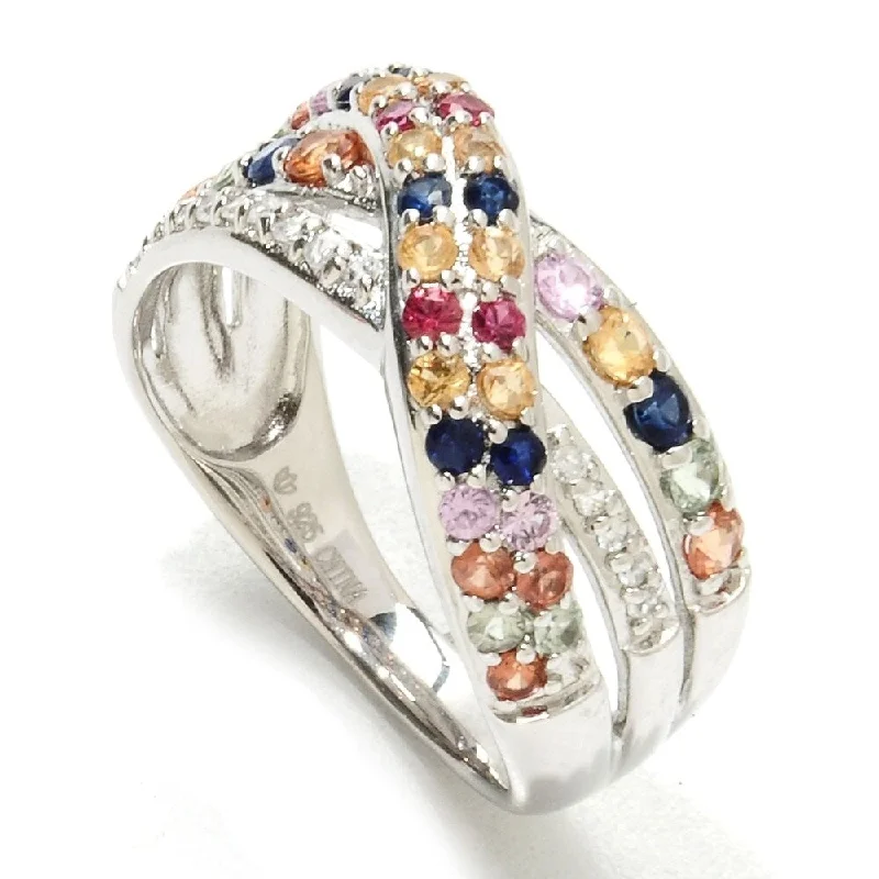 Floating gem ring-Sterling Silver 1.26Ctw Yellow Sapphire & Multi Sapphire Band Ring