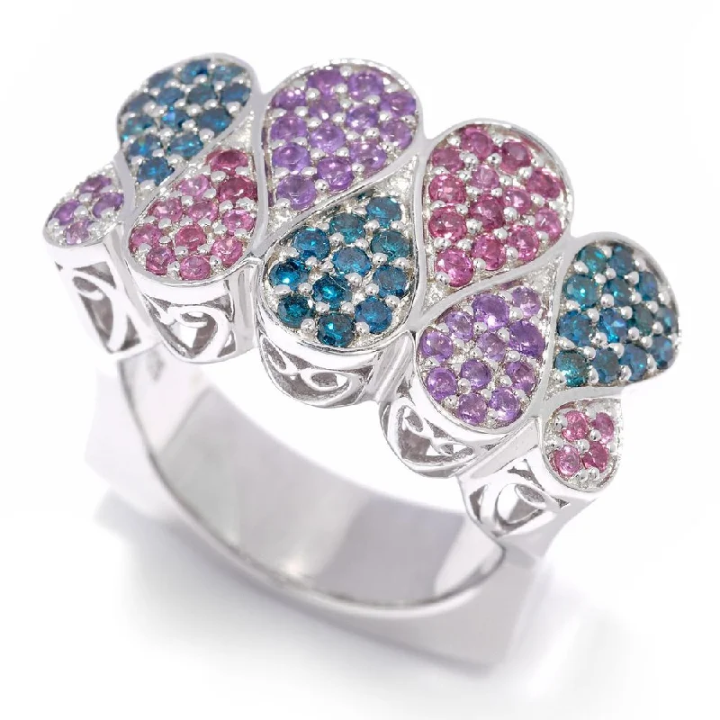 Dawn-cut ring-Sterling Silver 1/2ct TDW Blue Diamond, Amethyst and Rhodolite Ring