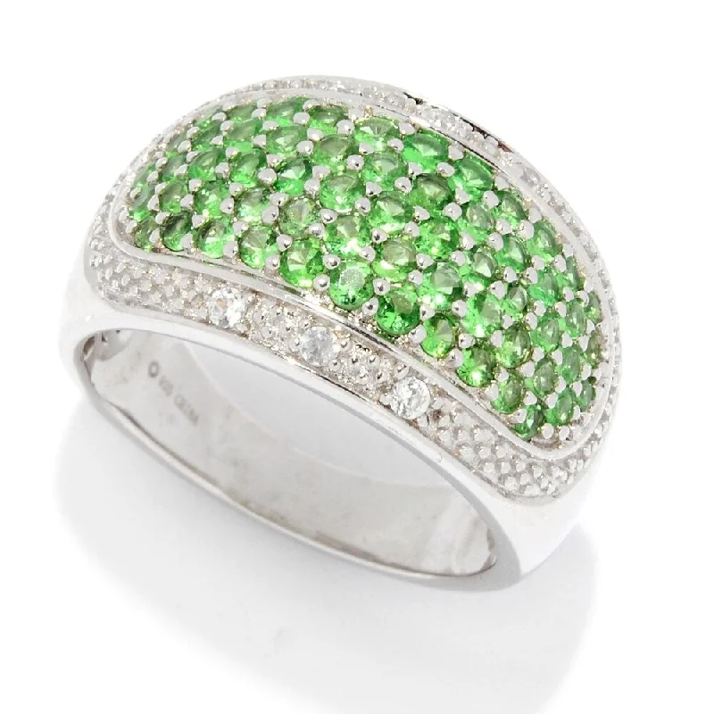 Skewed stone ring-Sterling Silver 1.32ctw Tsavorite & White Zircon Wide Band Ring