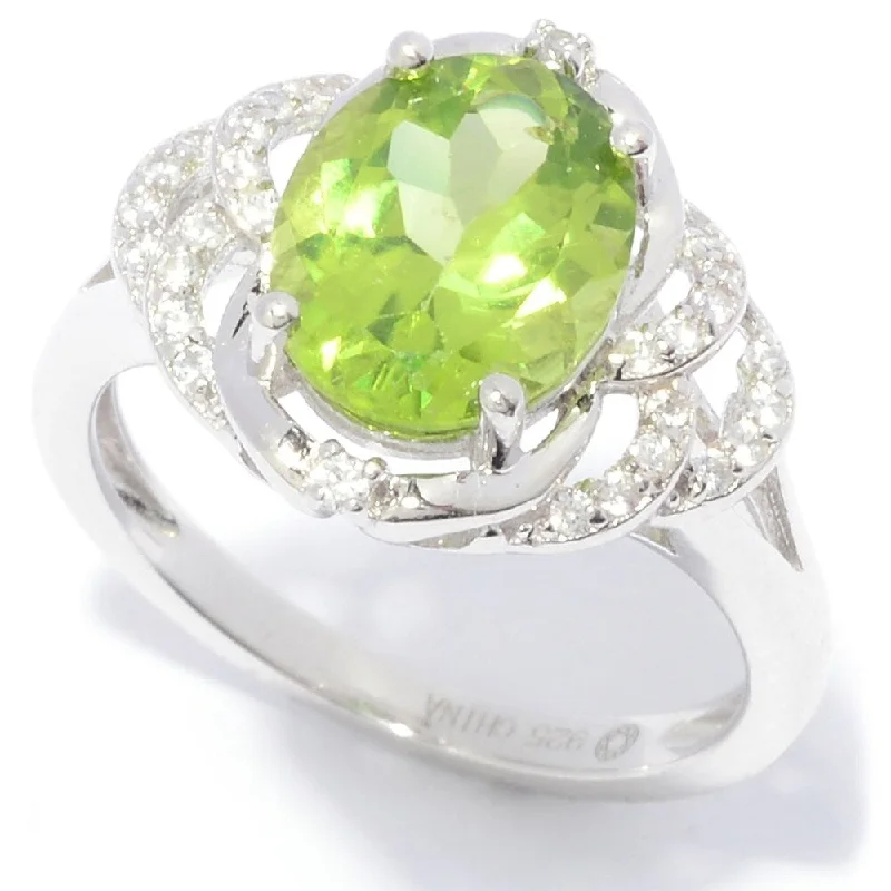 Forged gold ring-Sterling Silver 10 x 8mm Oval Cut Peridot & White Zircon Ring