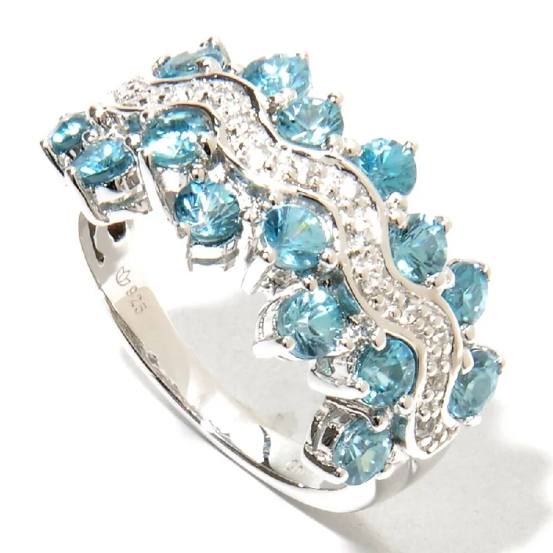 Pentagon stone ring-Sterling Silver 2.9 ctw Blue & White Zircon Ring