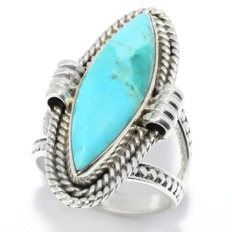 Seamless band ring-Sterling Silver 28 x 8mm Kingman Mohave Turquoise Elongated Ring