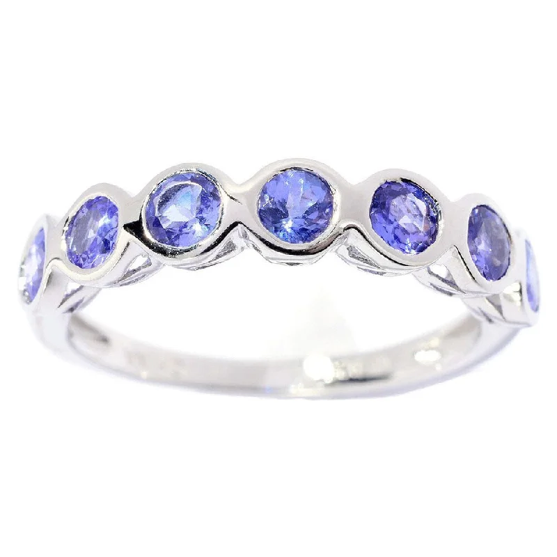 Prism-effect ring-Sterling Silver 3mm Round Tanzanite 7-stone Ring