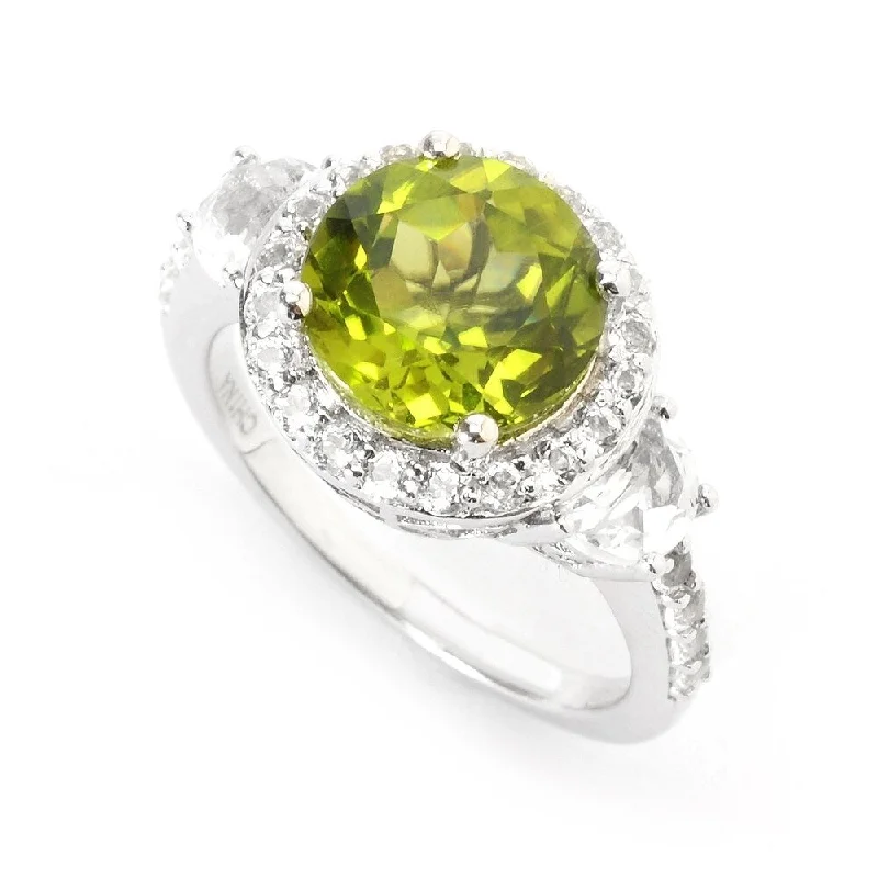 Glinting cut ring-Sterling Silver 4.11ctw Peridot & White Topaz Halo Ring