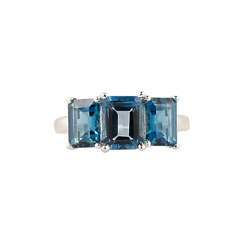 Ripple design ring-Sterling Silver 4.49ctw London Blue Topaz 3-Stone Ring, Size 7