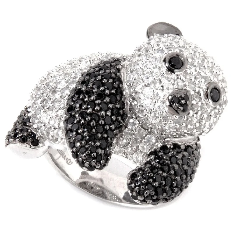 Glinting gem ring-Sterling Silver Black Spinel and White Zircon Panda Ring