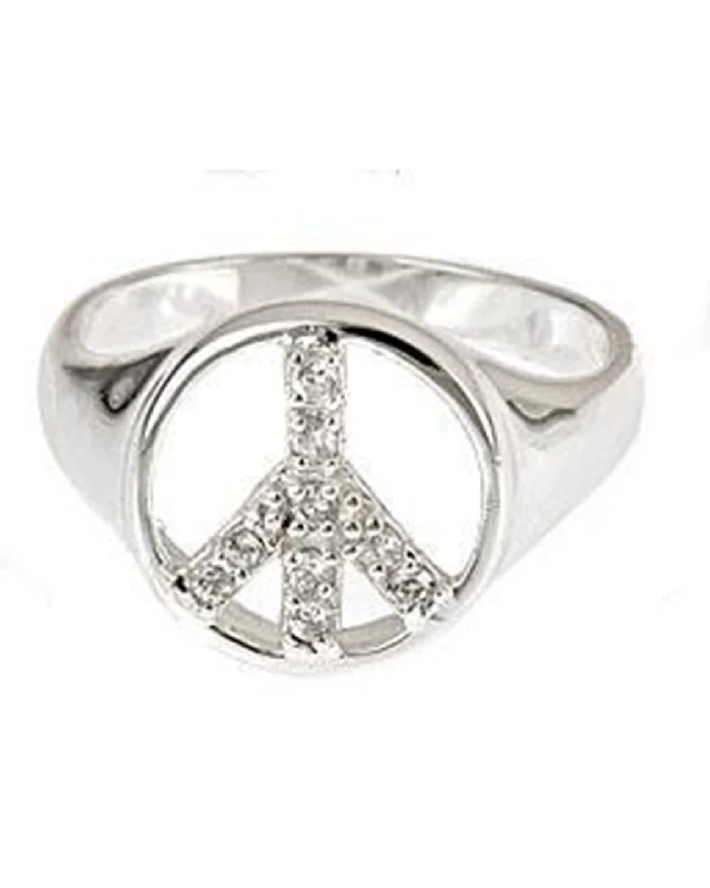 Chiseled gem ring-Sterling Silver CZ Peace Sign Ring