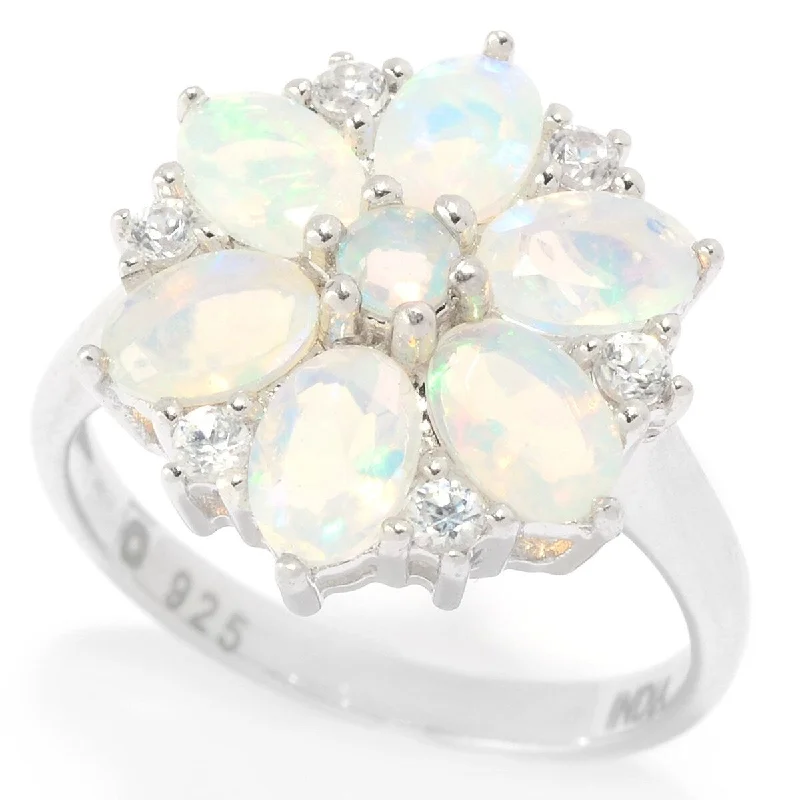 Wave motif ring-Sterling Silver Ethiopian Opal & White Zircon Flower Ring