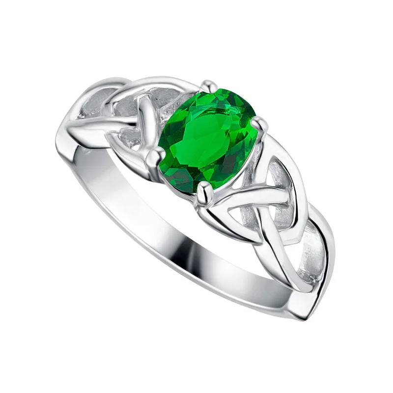 Tapered stone ring-Sterling Silver Green Crystal Trinity Ring