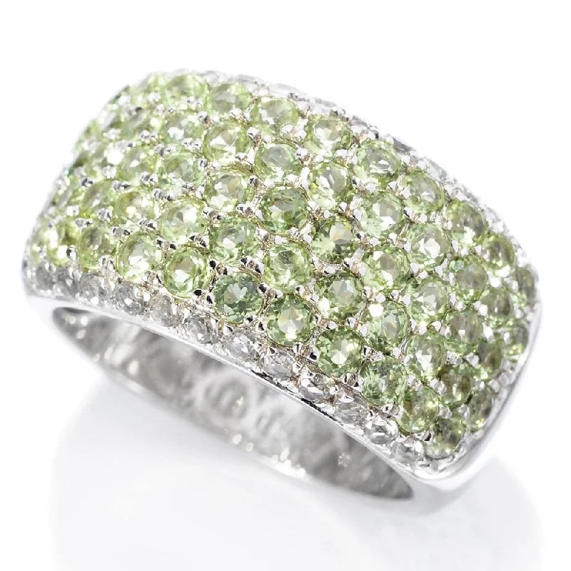 Hovering diamond ring-Sterling Silver Round 2.64ctw Peridot & White Topaz Wide Band Ring