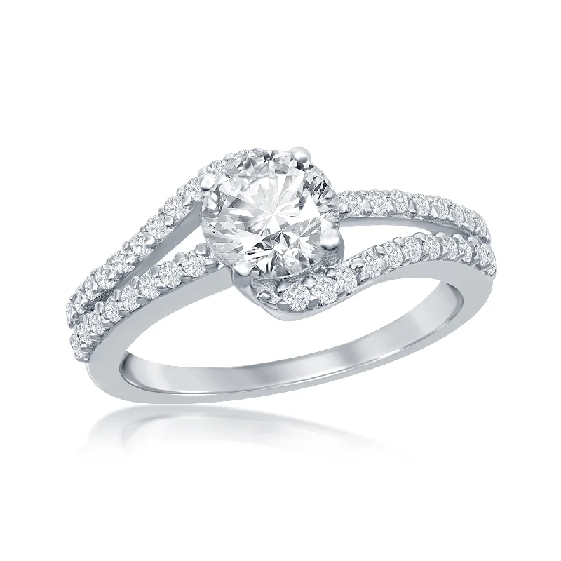 Wire-loop ring-Sterling Silver Round Double Band CZ Engagement Ring