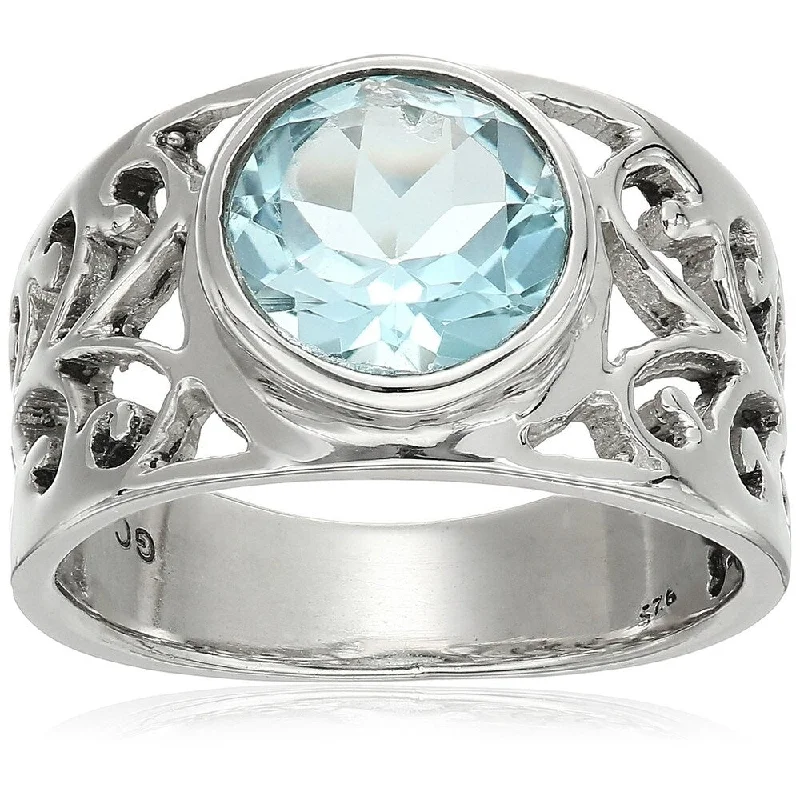 Eleven-gem ring-Sterling Silver Sky Blue Topaz Solitaire Ring, Size 7