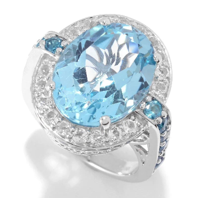 Mosaic pattern ring-Sterling Silver Swiss Blue Topaz & White Topaz Ring