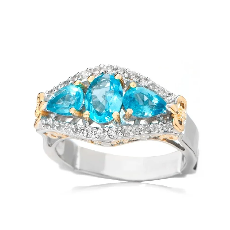 Seamless band ring-Sterling Silver Two-Tone Paraiba Color Blue Apatite & White Zircon Ring