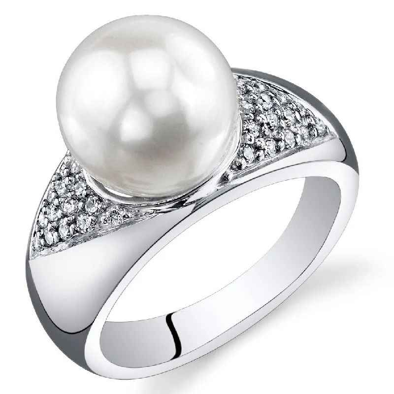 Dusk moon ring-Sterling Silver White Freshwater Pearl Ring 8.5-9mm