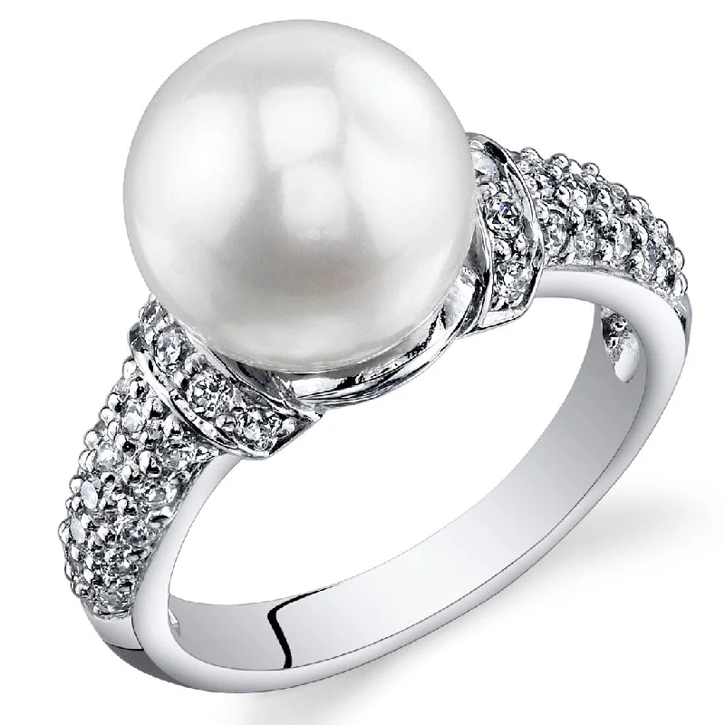 Stained enamel ring-Sterling Silver White Freshwater Pearl Ring 8.5-9mm