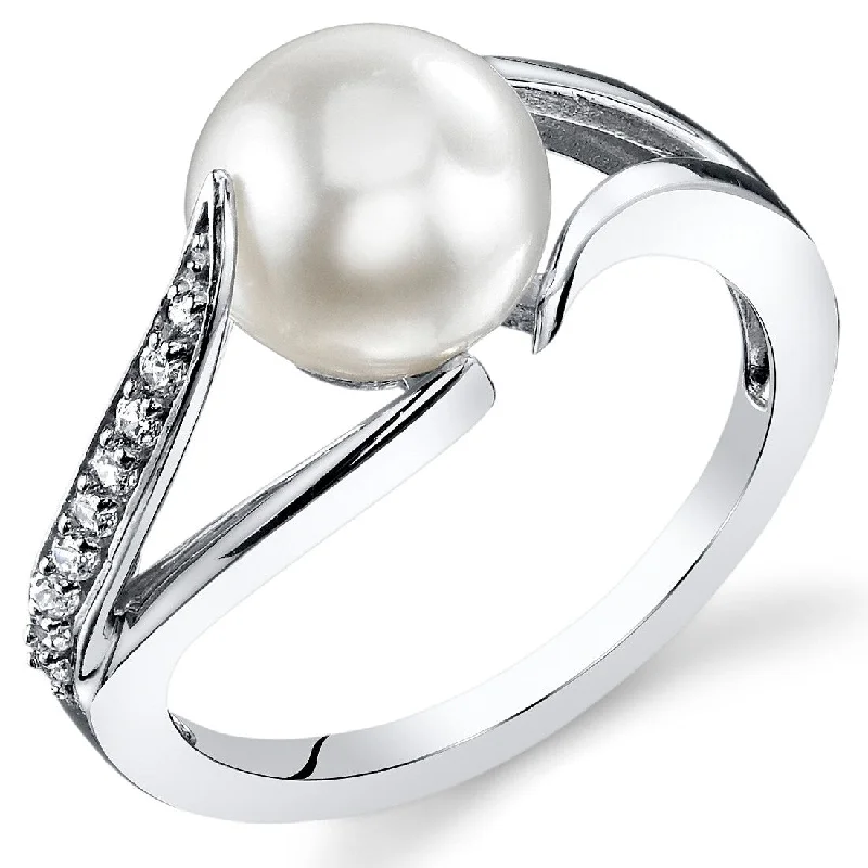 Shiny tungsten ring-Sterling Silver White Freshwater White Pearl Ring 8.0mm