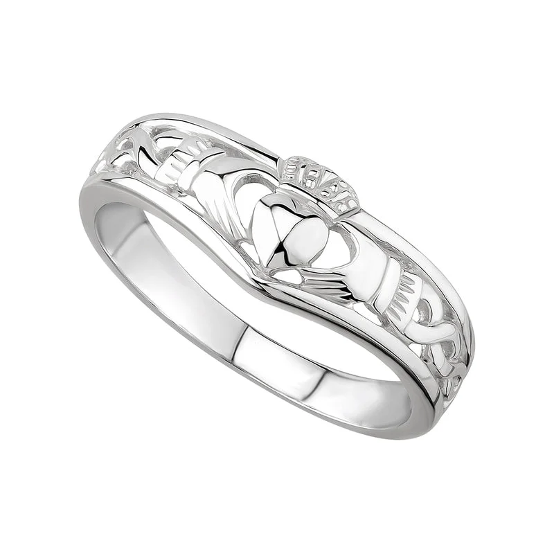 Hand-chiseled ring-Silver Claddagh Wishbone Ring