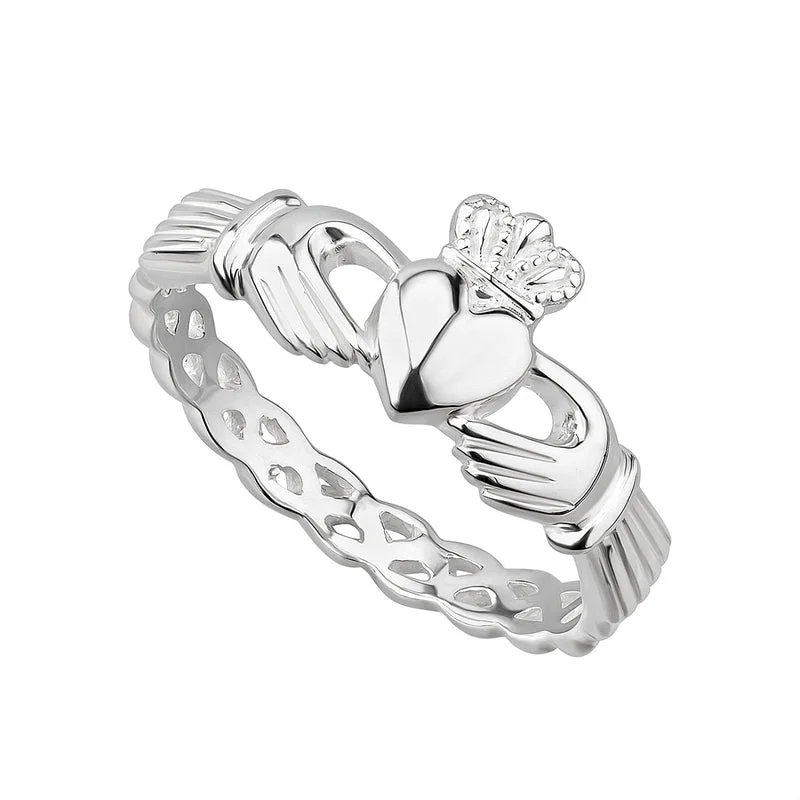 Slim band ring-Sterling Silver Woven Claddagh Ring Solvar