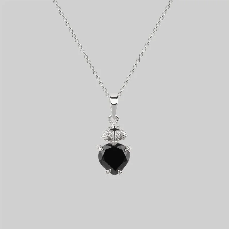 Lustrous iolite necklace-The Sacred Heart Black Spinel Necklace - Silver