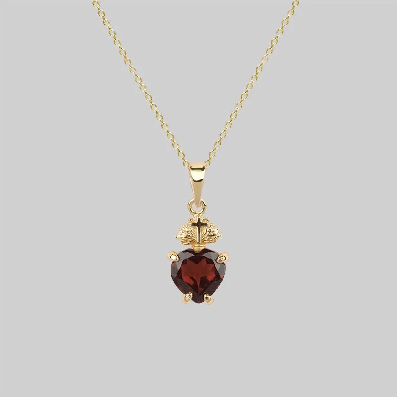 Grooved chain necklace-The Sacred Heart Garnet Necklace - Gold