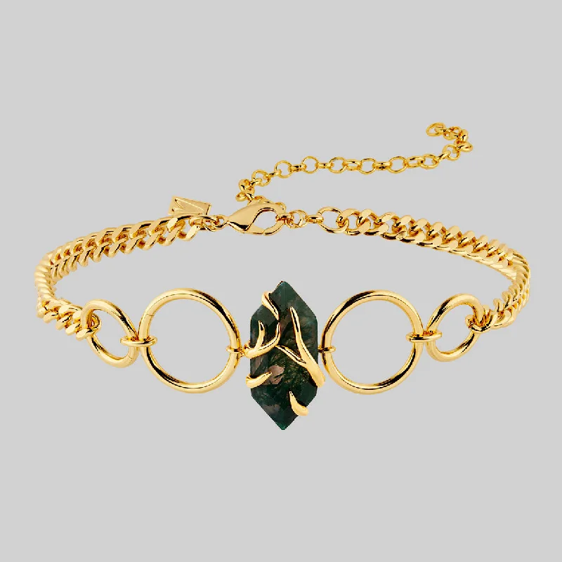 Bold emerald necklace-The Swamp Roots Gemstone Choker - Gold