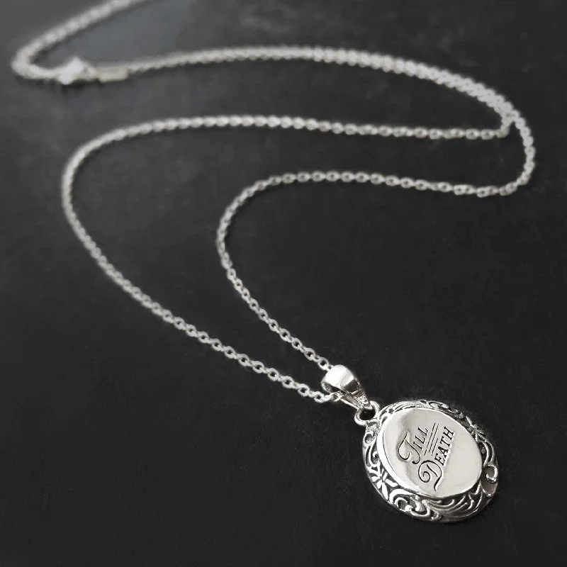 Pierced design necklace-TILL DEATH. Promise Medallion Pendant Necklace