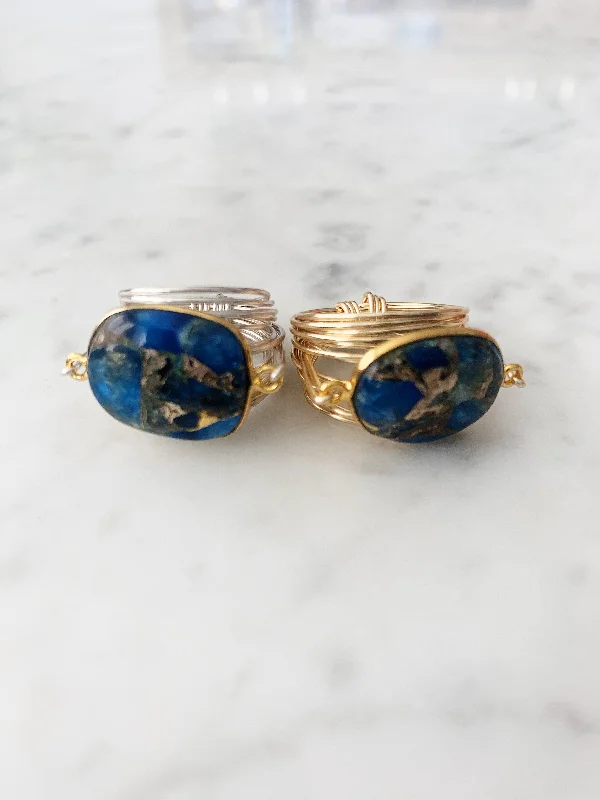 Dome motif ring-Torrey Ring in Blue Mojave Copper Turquoise - 14k Gold Fill / Sterling Silver