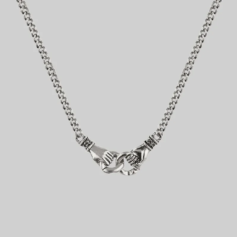 Natural gem necklace-UNITY. Linking Hands Necklace - Silver