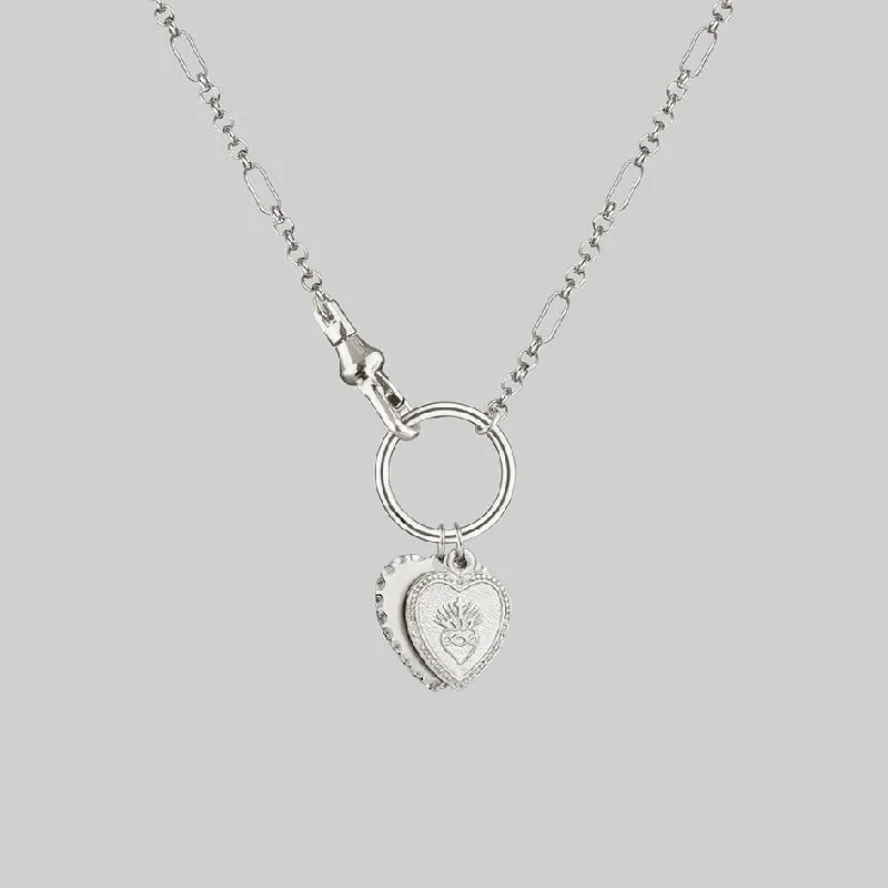 Natural gem necklace-VALENTINA. Multi Heart Charm Clasp Necklace - Silver