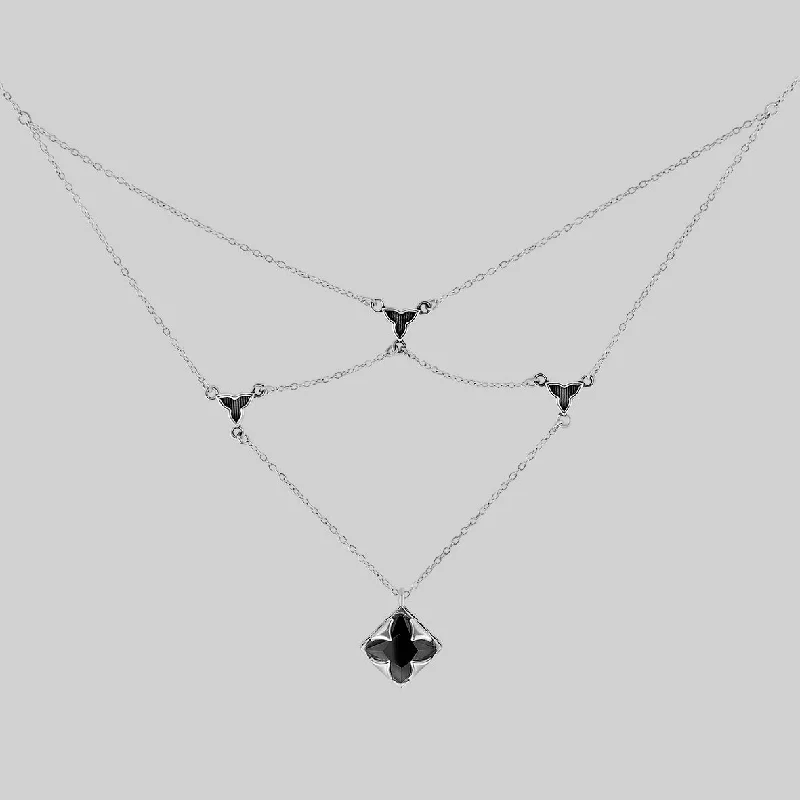 Ridged edge necklace-VAULT. Square Onyx Layered Choker - Silver