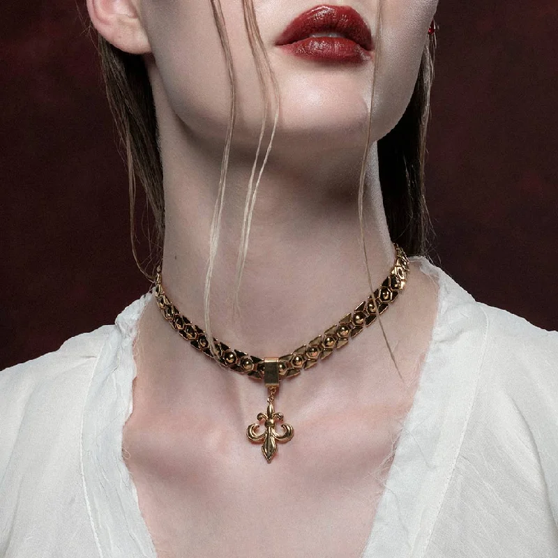 Dotted chain necklace-VOW. Fleur de Lis Charm Choker - Gold