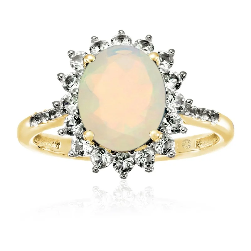 Lustrous amethyst ring-Yellow Gold Over Sterling Silver Ethiopian Opal and Created White Sapphire Ring