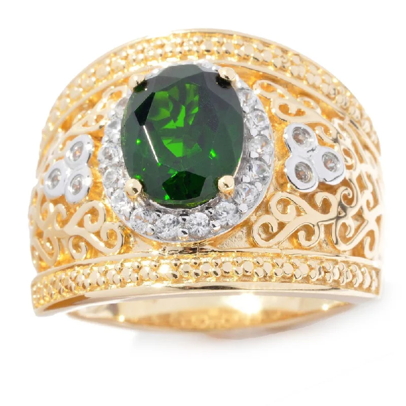 Crested wave ring-Yellow Vermeil Over Sterling Silver Chrome Diopside/ White Zircon Wide Band Ring