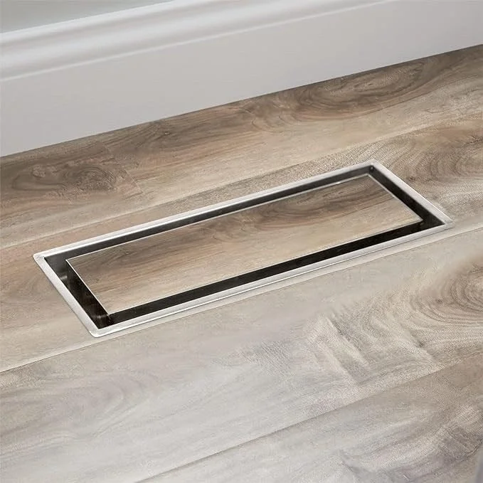 Jutting gem ring-Zion Flush Mount Floor Register 3" x 10" Sand nickel Modern Air Vent for AC and Heating Heavy Duty