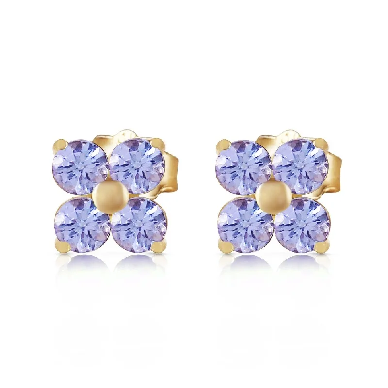 Chiseled gem earrings-1.15 Carat 14K Solid Gold Stud Earrings Natural Tanzanite