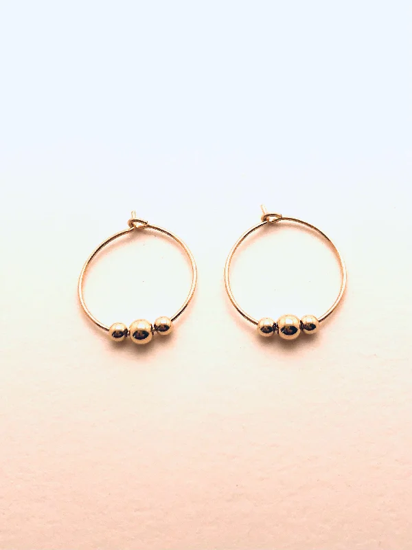 Tribal carved earrings-14k Gold filled Beaded Hoops