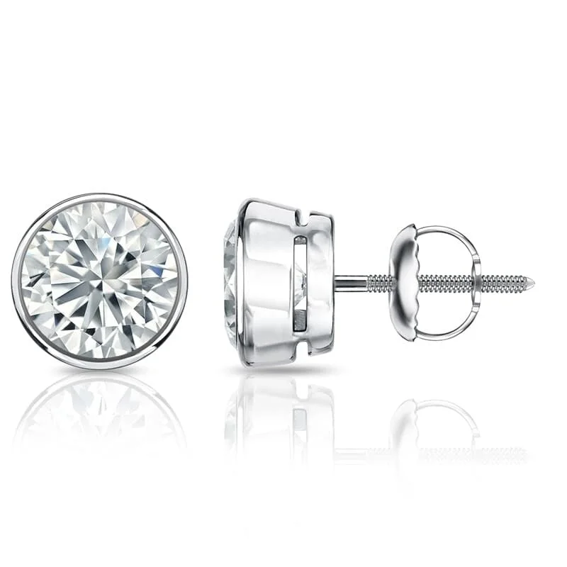 Wide-band earrings-14k Gold Round 1 1/2ct TW Certified Bezel Set Diamond Stud Earrings by Auriya