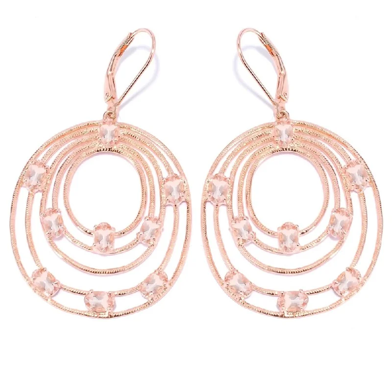 Eleven-gem earrings-14K Rose Gold Over Sterling Silver 3.67Ctw Morganite Drop & Dengle Earrings