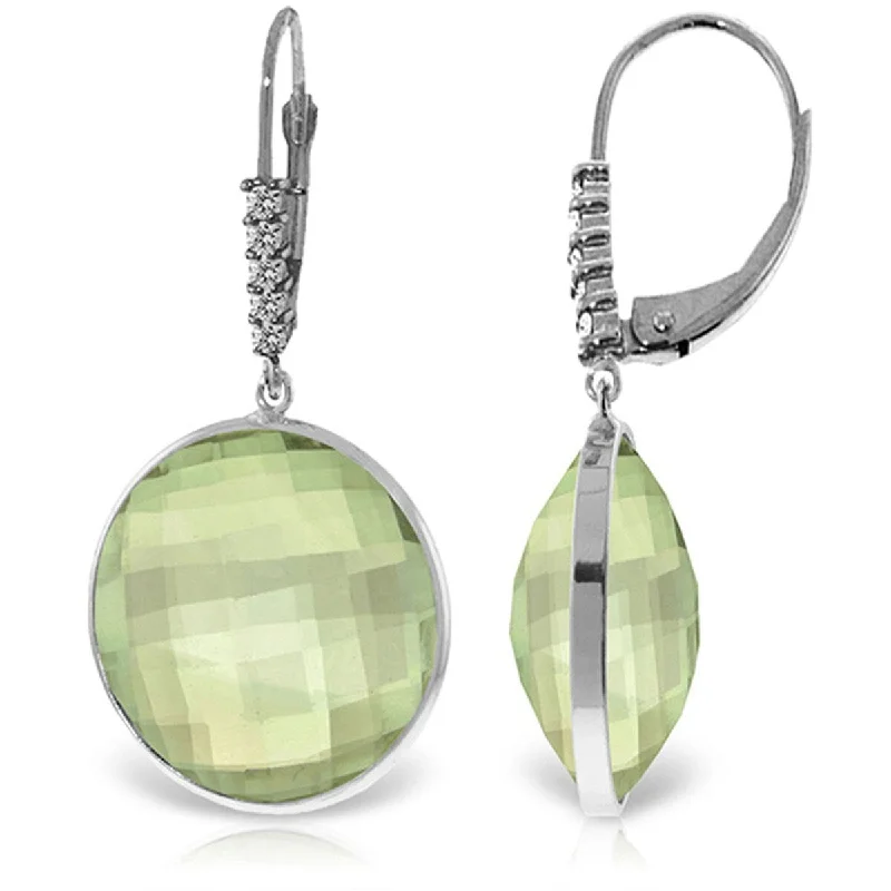 Five-stone earrings-14K Solid Gold Diamonds Earrings w/ Checkerboard Cut Green Amethysts