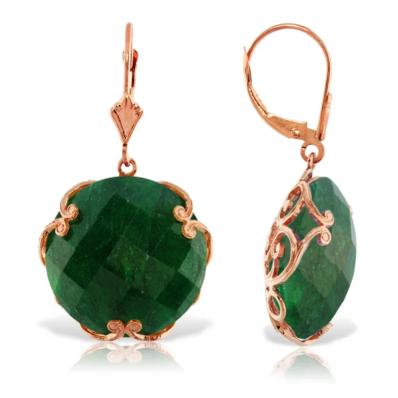 Gentle edge earrings-14K Solid Gold Earrings w/ Checkerboard Cut Round Dyed Green Sapphires