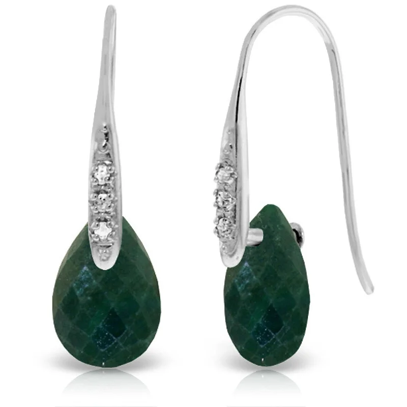 Natural gem earrings-14K Solid Gold Earrings w/ Diamonds & Dangling Dyed Green Sapphires