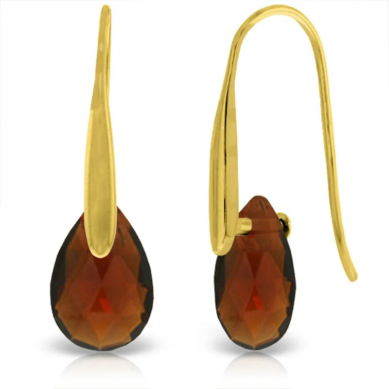 Chiseled design earrings-14K Solid Gold Fish Hook Earrings w/ Dangling Briolette Garnets