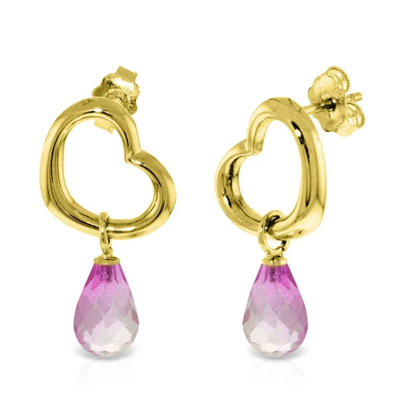 Open-dusk earrings-14K Solid Gold Heart Gemstone Earrings w/ Dangling Natural Pink Topaz