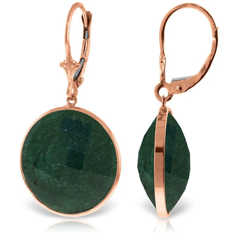 Intertwined earrings-14K Solid Gold Leverback Earrings w/ Checkerboard Cut Round Emerald