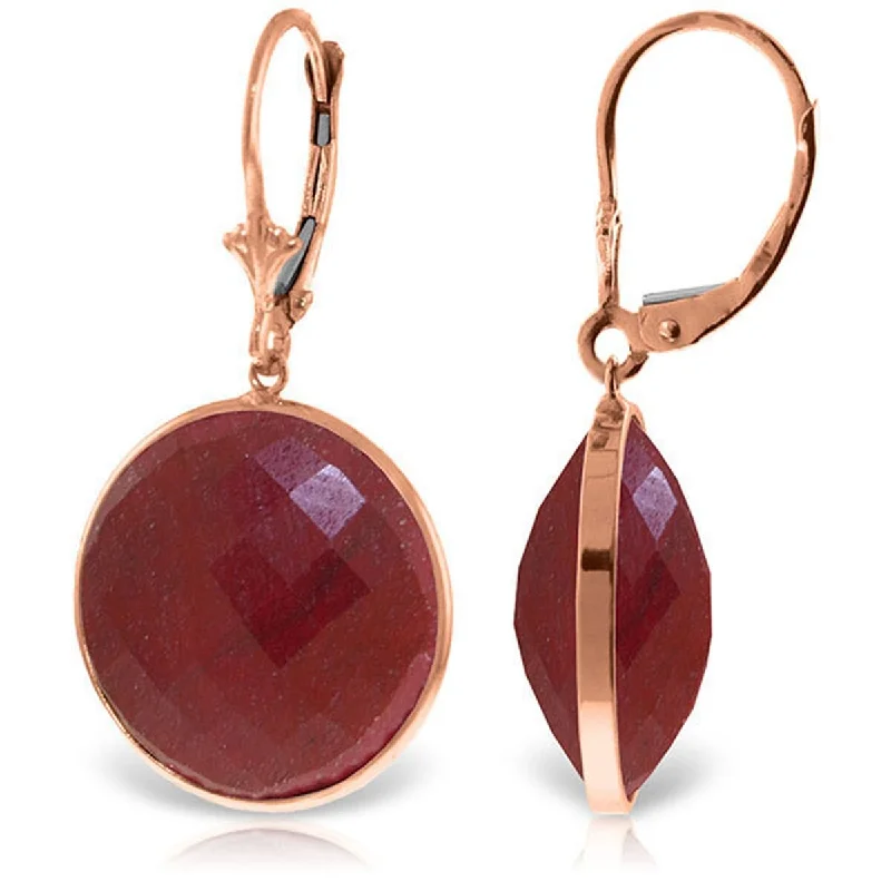 Bold gem earrings-14K Solid Gold Leverback Earrings w/ Checkerboard Cut Round Rubies