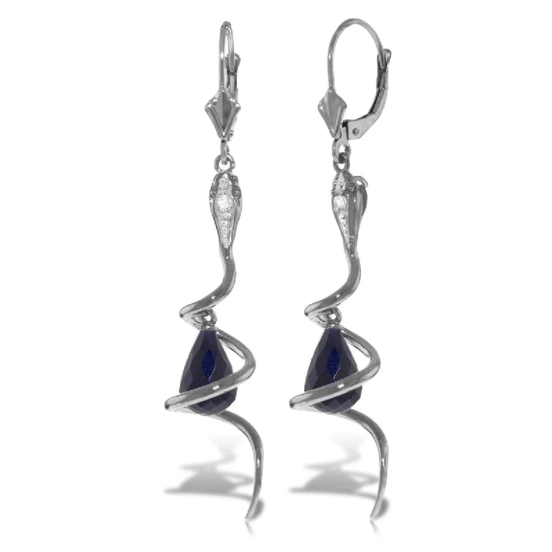 Crested bar earrings-14K Solid Gold Snake Earrings w/ Briolette Dyed Sapphires & Diamonds